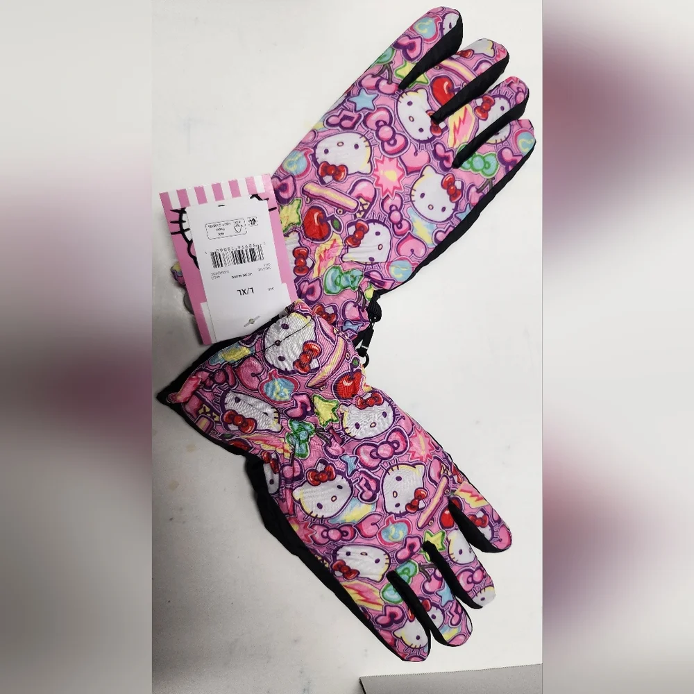 L/XL Girls Hello Kitty Ski Gloves Young Kids  Multicolor Pink Design Winter New